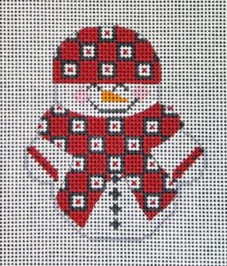 click here to view larger image of Snowman w/Red/Black Squares Scarf (hand painted canvases)