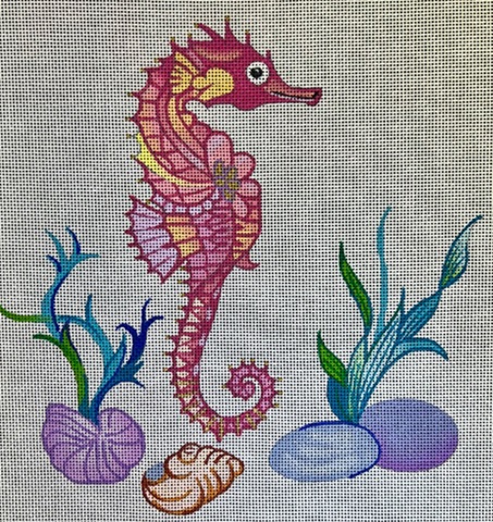 click here to view larger image of Seahorse w/Shells (hand painted canvases)