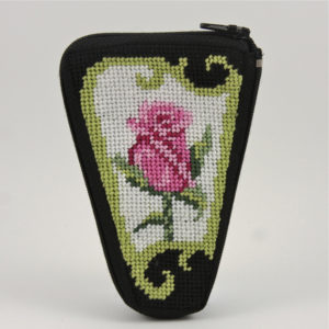 click here to view larger image of Stitch/Zip - Pink Rose on Black Scissor Case  (needlepoint kits)