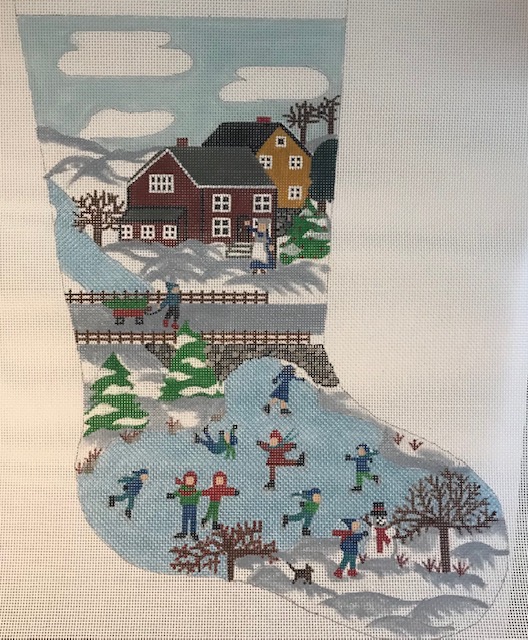 click here to view larger image of Children Skating on Pond Stocking (hand painted canvases)