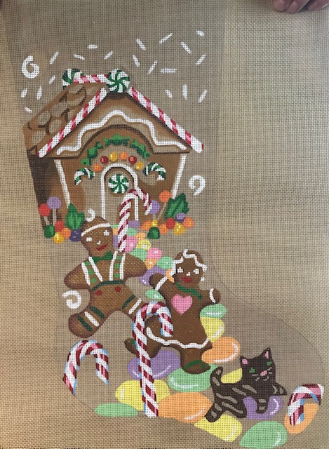 click here to view larger image of Gingerbread House and Cookies Stocking (hand painted canvases)