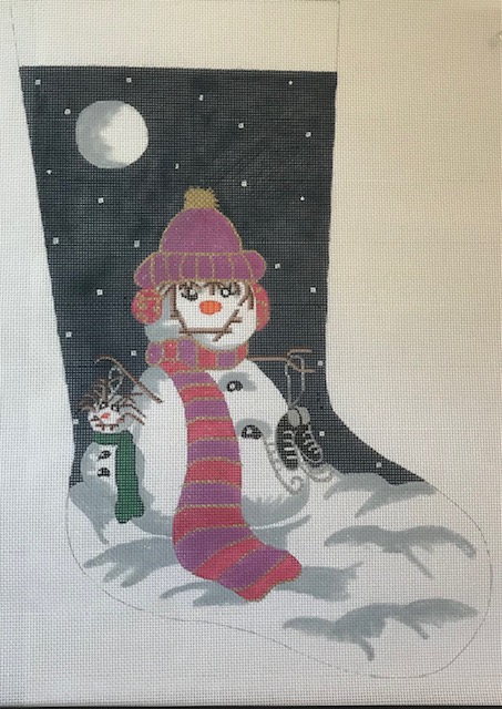 click here to view larger image of Snowman w/Skates and Doll (hand painted canvases)