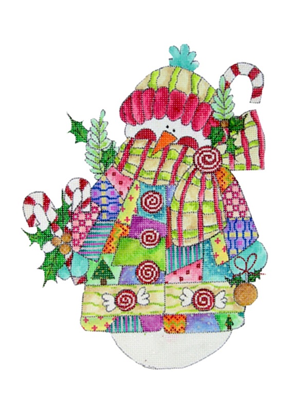 click here to view larger image of Candy Cane and Ivy Patchwork Snowman (hand painted canvases)