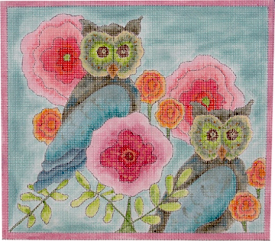 click here to view larger image of Owls in the Flowers (hand painted canvases)