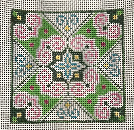 click here to view larger image of Asian Tile Green w/Pink Aqua Center (hand painted canvases)