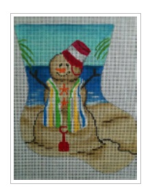 click here to view larger image of Snowman Sand Pail Mini Stocking (hand painted canvases)