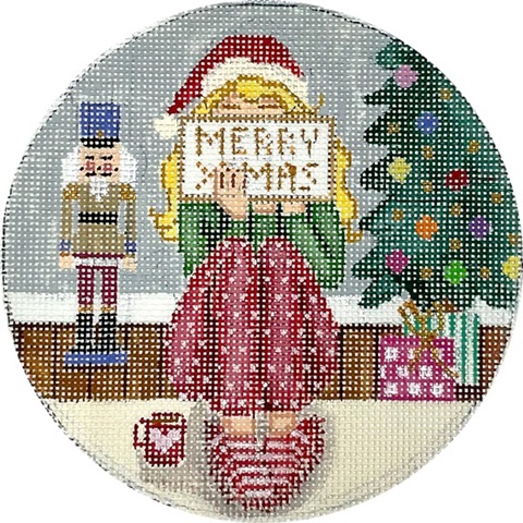 click here to view larger image of Christmas Stitching Girl Ornament (hand painted canvases)