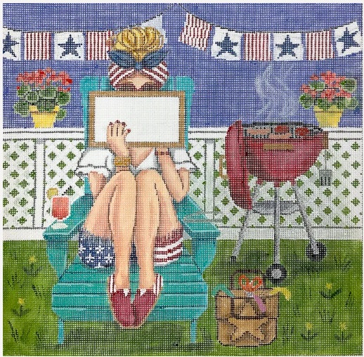 click here to view larger image of Stitching Girl - 4th of July (hand painted canvases)