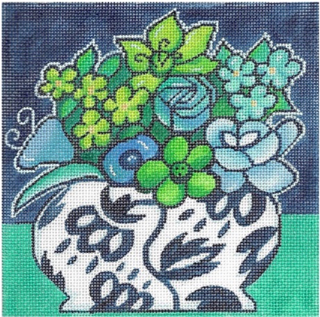 click here to view larger image of Bright Floral in Blues and Greens (hand painted canvases)