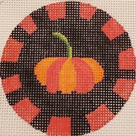 click here to view larger image of Button Cover - Striped Pumpkin w/Checks (hand painted canvases)