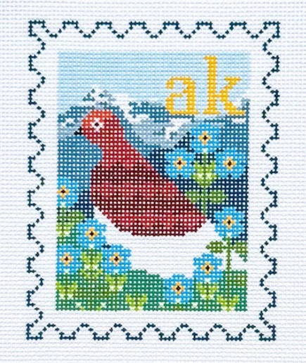 click here to view larger image of Stamp - Alaska State Bird & Flower  (hand painted canvases)