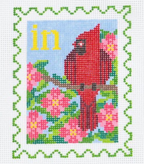 click here to view larger image of Stamp - Indiana State Bird & Flower  (hand painted canvases)