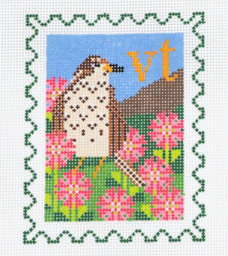 click here to view larger image of Stamp - Vermont State Bird & Flower  (hand painted canvases)