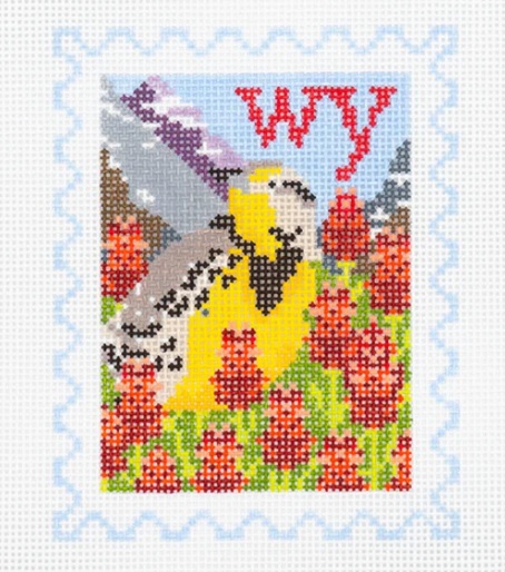 click here to view larger image of Stamp - Wyoming State Bird & Flower  (hand painted canvases)