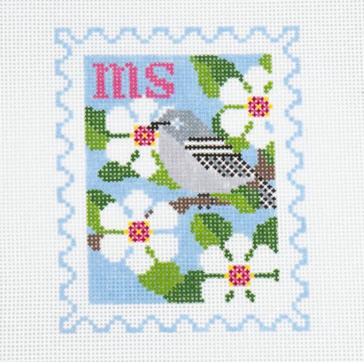 click here to view larger image of Stamp - Mississippi State Bird & Flower  (hand painted canvases)