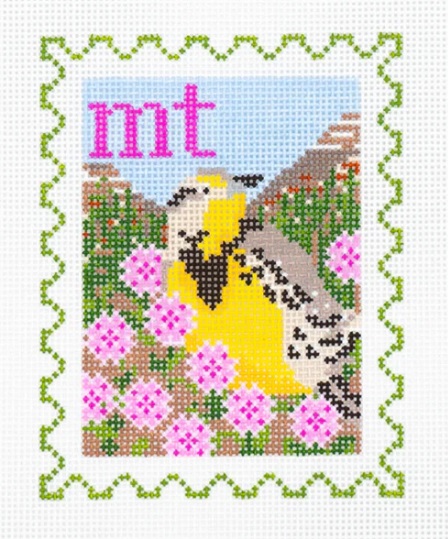 click here to view larger image of Stamp - Montana State Bird & Flower  (hand painted canvases)