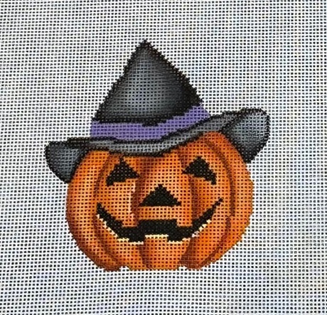 click here to view larger image of Pumpkin in Witch Hat (hand painted canvases)