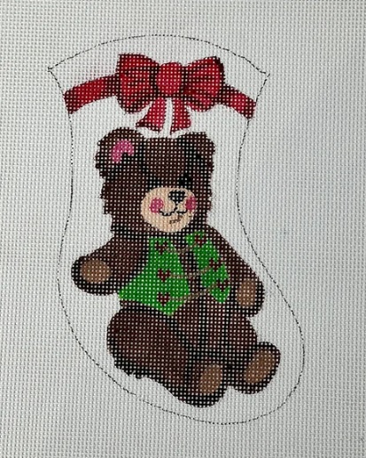 click here to view larger image of Teddy Bear Mini Stocking (hand painted canvases)