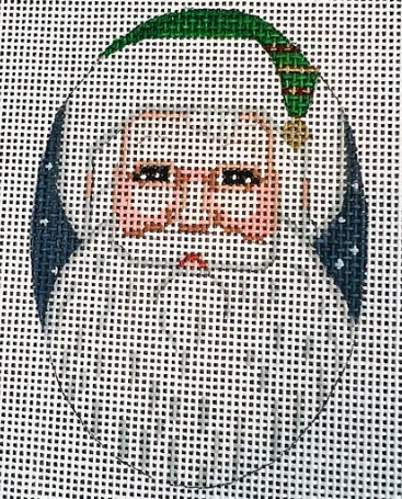 click here to view larger image of Green Santa Ornament  (hand painted canvases)