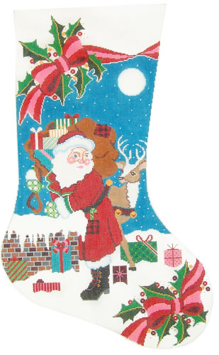 click here to view larger image of Santas Presents Stocking (hand painted canvases)