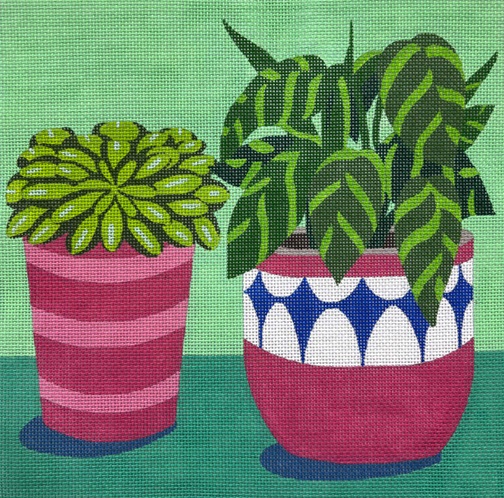 click here to view larger image of Two Potted Plants (hand painted canvases)