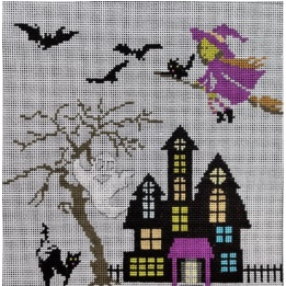 click here to view larger image of Haunted Village - Black House w/Witch (hand painted canvases)