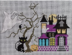 click here to view larger image of Haunted Village - Color House w/Cat and Tree (hand painted canvases)