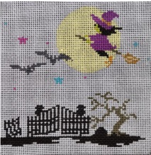 click here to view larger image of Haunted Village - Witch and Moon (hand painted canvases)