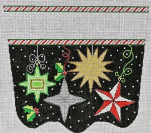 click here to view larger image of Peppermint Party - Stars Stocking Cuff (hand painted canvases)