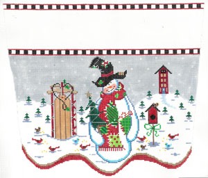 click here to view larger image of Patchwork Snowman Stocking Cuff (hand painted canvases)