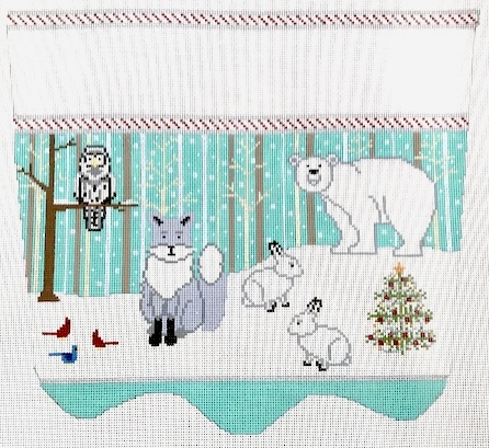 click here to view larger image of Snowy Forest Animals Stocking Cuff (hand painted canvases)