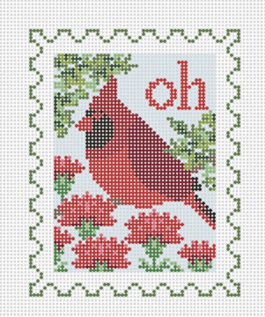 click here to view larger image of Stamp - Ohio State Bird & Flower  (hand painted canvases)