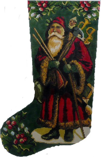 click here to view larger image of Vintage Santa/Green  (hand painted canvases)