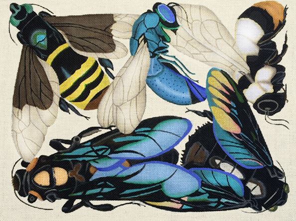 click here to view larger image of Vintage Blue Insects (hand painted canvases)