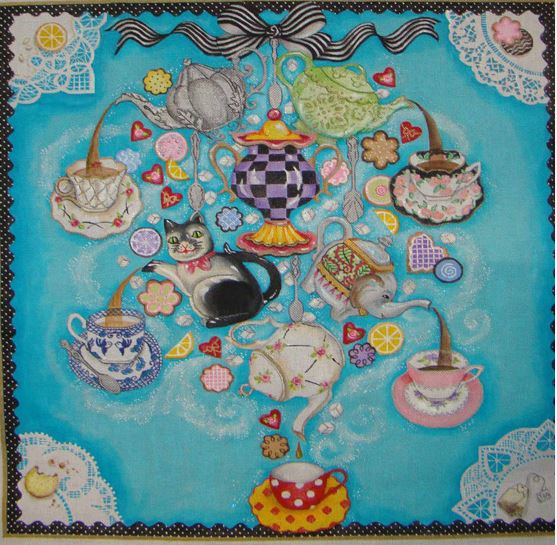 click here to view larger image of Mad Hatter Tea Party Chandelier (hand painted canvases)