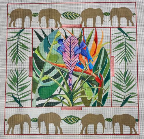 click here to view larger image of Bromeliad and Birds of Paradise/Elephant Border (hand painted canvases)