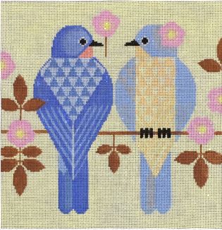 click here to view larger image of Bluebirds and Rose (hand painted canvases)