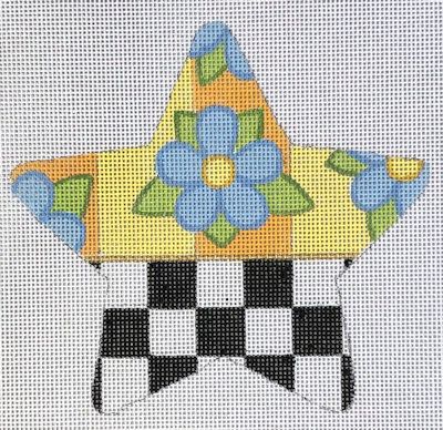 click here to view larger image of Checkered Blue Flower Star (hand painted canvases)