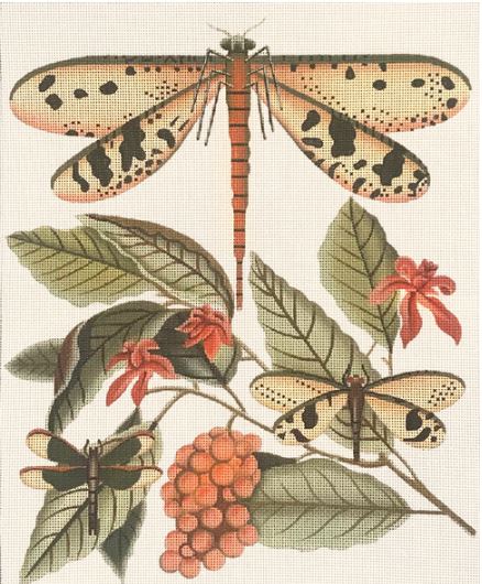 click here to view larger image of Dragonfly Botanical / Berries - Cream Background (hand painted canvases)