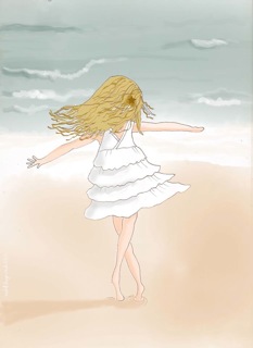 click here to view larger image of Little Girl Twirling on Beach (hand painted canvases)