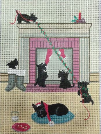 click here to view larger image of Scotties Dont Want Santa To Leave (hand painted canvases)