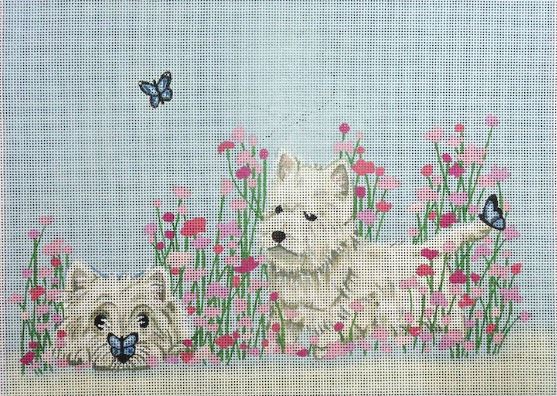 click here to view larger image of Westies Friends with Butterflies (hand painted canvases)