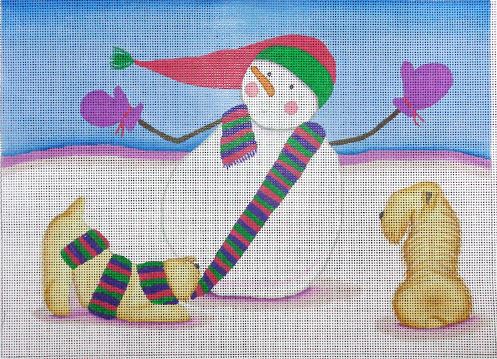 click here to view larger image of Doxies Frolic w/Snowman (hand painted canvases)