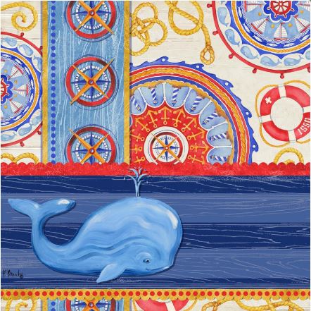 click here to view larger image of Nautical Suzani Collage II - Whale (hand painted canvases)