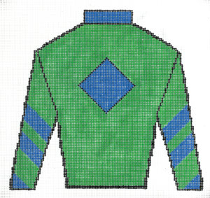 click here to view larger image of Jockey Silk - Green with Blue Diamond  (hand painted canvases)