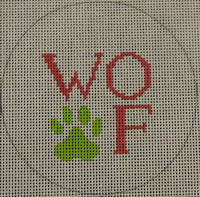 click here to view larger image of Woof w/ Paw Print - Pink & Green (hand painted canvases)