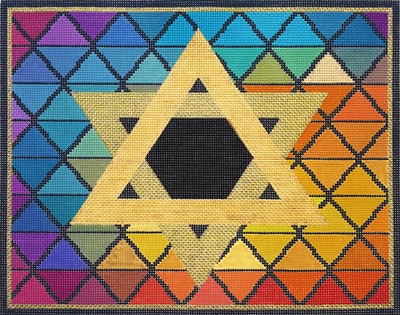click here to view larger image of Multicolored Triangle Tallis Bag  (hand painted canvases)