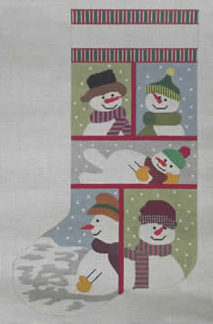 click here to view larger image of Snowmen Collage Stocking (hand painted canvases)