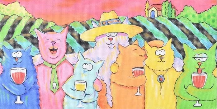 click here to view larger image of Wine Country Cats (hand painted canvases)