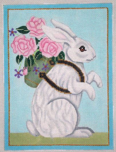 click here to view larger image of Rabbit with Cabbage Roses (hand painted canvases)